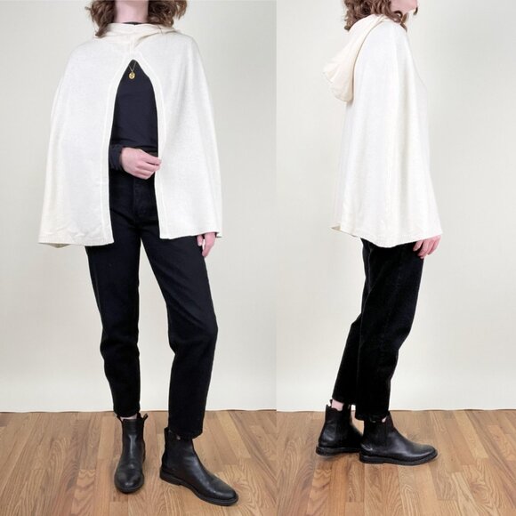 Vintage 100% Lambswool Hooded Cape Poncho Shawl Coat Knit Sweater Jacket 90s Y2K - Picture 1 of 8